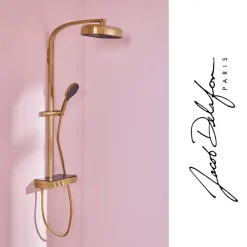 Colonne De Douche Thermostatique|Jacob Delafon Colonne de douche thermostatique Grands Boulevards avec tablette en verre laiton brossé