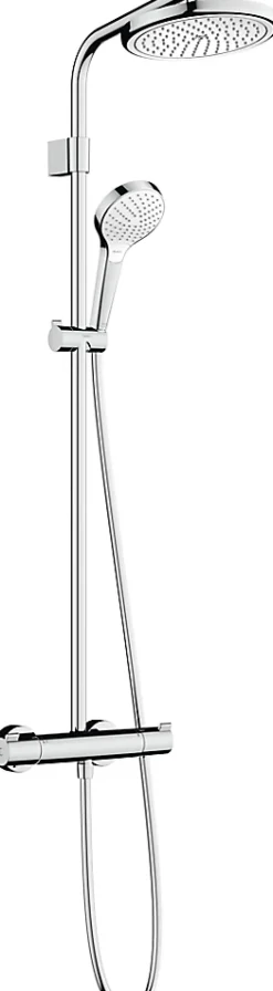Hansgrohe Colonne de douche thermostatique avec pommeau + douchette 3 jets + flexible + barre réglable, chrome, Waterforms 220