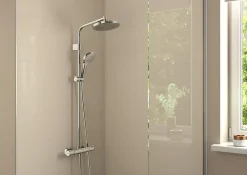 Hansgrohe Colonne de douche thermostatique avec pommeau + douchette 3 jets + flexible + barre réglable, chrome, Waterforms 220