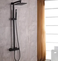 Colonne De Douche Thermostatique|Bernstein Colonne de douche thermostatique murale laiton + tête de douche 23x23cm - Noir mat - 110x15cm - SEDAL 8921B
