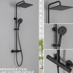 Sofetiy Max Colonne de Douche Thermostatique 5 Fonctions, Ensemble de Douche Noir, Douche avec Tête de Douche de 12 pouces