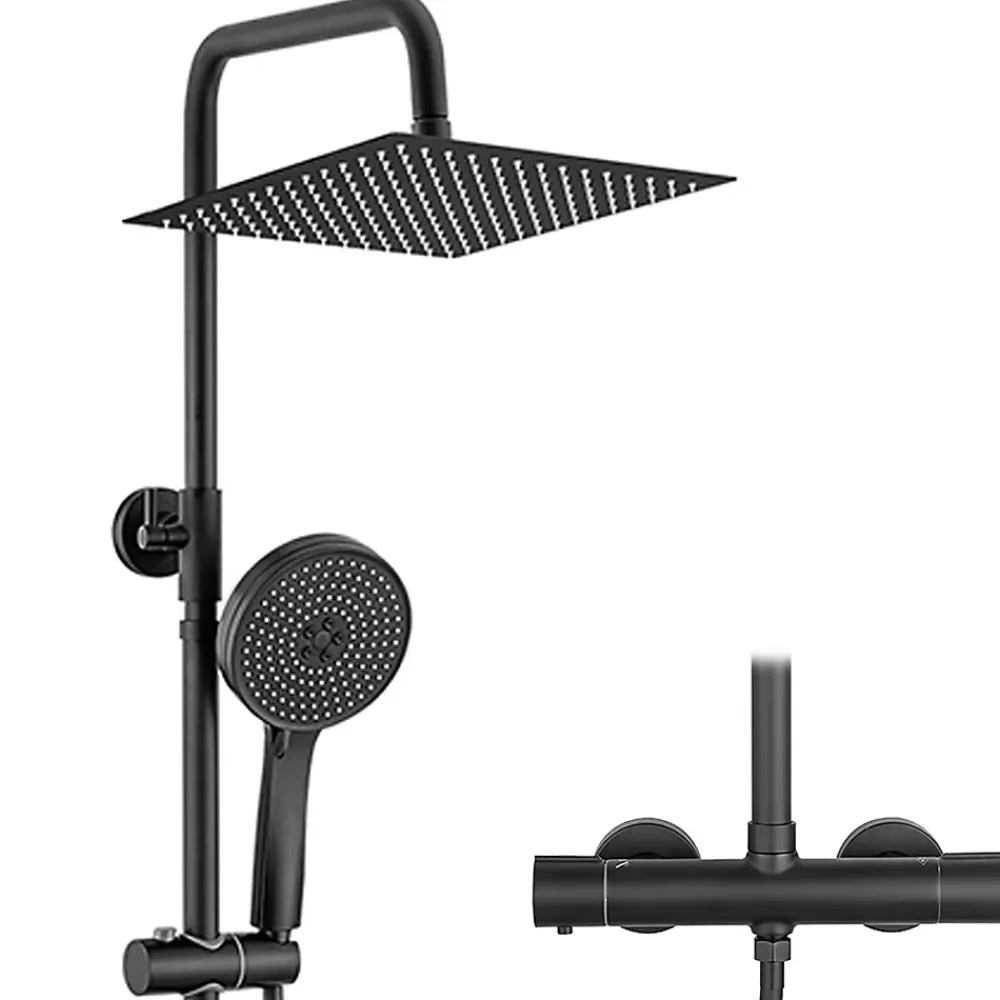 Sofetiy Max Colonne de Douche Thermostatique 5 Fonctions, Ensemble de Douche Noir, Douche avec Tête de Douche de 12 pouces