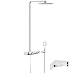 Colonne De Douche Thermostatique|Grohe Colonne de douche thermostatique Rainshower System SmartControl Mono 360 Blanc/chromé + Tablette douche d'angle Start Cube
