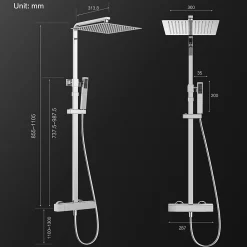 Homelody Colonne de Douche Thermostatique Ensemble de Douche Corps en Laiton Hauteur Réglable 855-1105mm Système de Douche