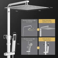 Homelody Colonne de Douche Thermostatique Ensemble de Douche Corps en Laiton Hauteur Réglable 855-1105mm Système de Douche