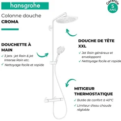 Colonne De Douche Thermostatique|Hansgrohe Colonne de douche thermostatique Croma Select S 280 blanc mat
