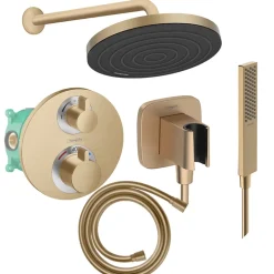 Colonne De Douche Encastrable|Hansgrohe Colonne de douche thermostatique Ecostat S Douche de tête Pulsify S Flexible Isiflex Douchette Pulsify E bronze brossé