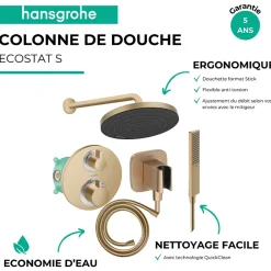 Colonne De Douche Encastrable|Hansgrohe Colonne de douche thermostatique Ecostat S Douche de tête Pulsify S Flexible Isiflex Douchette Pulsify E bronze brossé