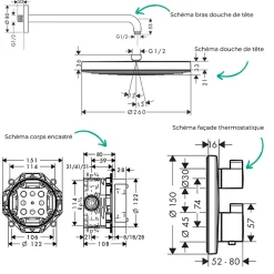 Colonne De Douche Encastrable|Hansgrohe Colonne de douche thermostatique Ecostat S Douche de tête Pulsify S Flexible Isiflex Douchette Pulsify E bronze brossé