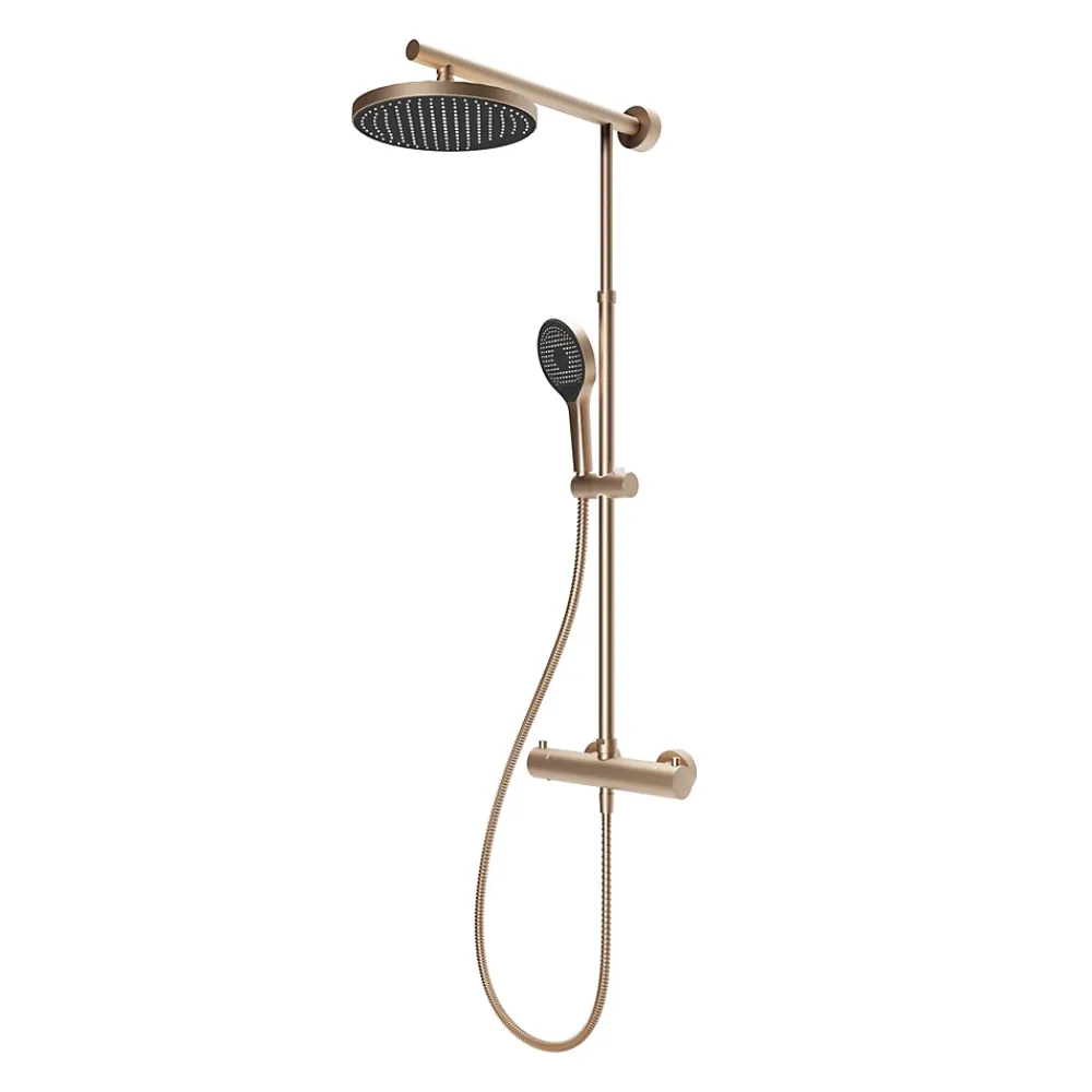 Schulte Colonne de douche thermostatique avec pommeau + douchette + flexible + barre réglable, coloris cuivre, Rain