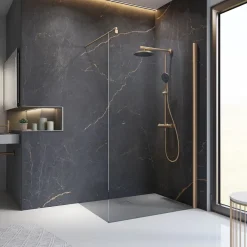 Schulte Colonne de douche thermostatique avec pommeau + douchette + flexible + barre réglable, coloris cuivre, Rain
