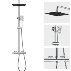 Colonne De Douche Thermostatique|Auralum Max Colonne de Douche Thermostatique avec mitigeur , Ensemble de Douche Noir, Douche avec Tête de Douche de 12 pouce