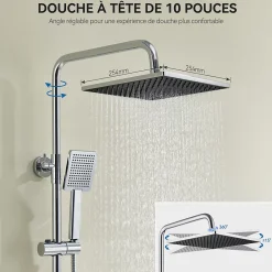Colonne De Douche Thermostatique|Auralum Max Colonne de Douche Thermostatique avec mitigeur , Ensemble de Douche Noir, Douche avec Tête de Douche de 12 pouce