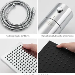 Colonne De Douche Thermostatique|Auralum Max Colonne de Douche Thermostatique avec mitigeur , Ensemble de Douche Noir, Douche avec Tête de Douche de 12 pouce
