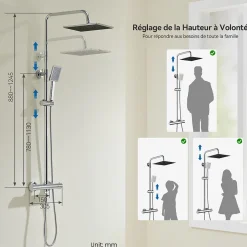 Colonne De Douche Thermostatique|Auralum Max Colonne de Douche Thermostatique avec mitigeur , Ensemble de Douche Noir, Douche avec Tête de Douche de 12 pouce