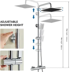Colonne De Douche Thermostatique|Auralum Max Colonne de Douche Thermostatique avec mitigeur , Ensemble de Douche Noir, Douche avec Tête de Douche de 12 pouce