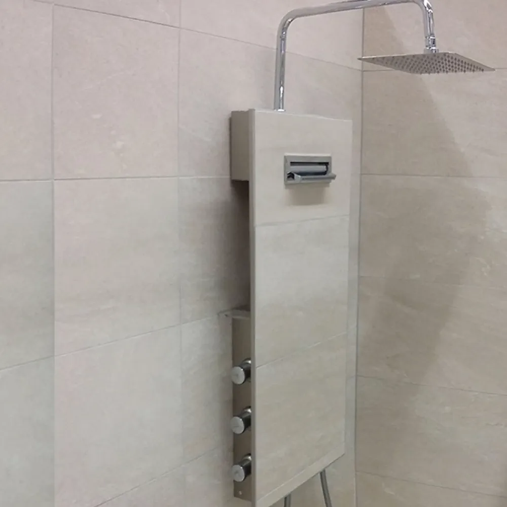 Colonne De Douche Hydromassante|Valentin Colonne de douche thermostatique hydromassante mini prête à carreler, en aluminium anodisé, Batidouche