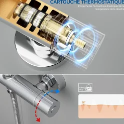 Colonne De Douche Thermostatique|Sofetiy Max Colonne de Douche Thermostatique 5 Fonctions, Ensemble de Douche , Douche avec Tête de Douche de 12 pouces