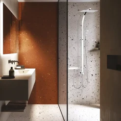 Valentin Colonne de douche thermostatique avec pomme de tête, douchette et flexible, chrome, Inouie