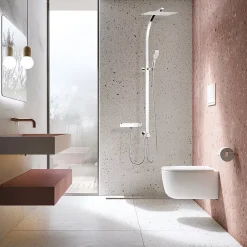 Valentin Colonne de douche thermostatique avec pomme de tête, douchette et flexible, chrome, Inouie
