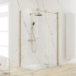 Colonne De Douche Thermostatique|Schulte Colonne de douche thermostatique avec pommeau + douchette + flexible + barre réglable, coloris doré, Rain