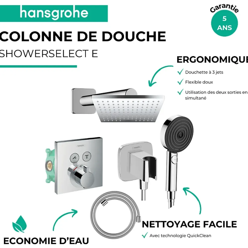 Colonne De Douche Encastrable|Hansgrohe Colonne de douche thermostatique ShowerSelect E Douche de tête Vernis Shape Flexible Designflex Douchette Pulsify chromé