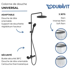 Duravit Colonne de douche thermostatique MinusFlow noir mat