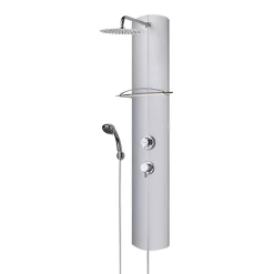 Colonne De Douche Hydromassante|Valentin Colonne de douche thermostatique avec tablette, pomme de tête, douchette et flexible, en aluminium anodisé gris, Totmy