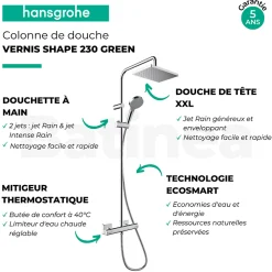 Hansgrohe Colonne de douche thermostatique Vernis Shape 230 Green chromé