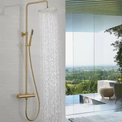 Robinet De Douche|Hudor COLONNE DE DOUCHE THERMOSTATIQUE EN LAITON DORÉ BROSSÉ SC418 COLLECTION SCAMANDRE