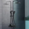 Bernstein Colonne de douche thermostatique hauteur réglable design + tablette acier inox + mitigeur et pommeau Carrés - Noir mat - BS371