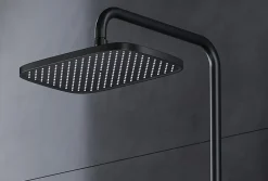 Bernstein Colonne de douche thermostatique hauteur réglable design + tablette acier inox + mitigeur et pommeau Carrés - Noir mat - BS371