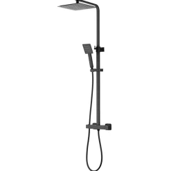 GoodHome Colonne de douche thermostatique avec pomme de tête, douchette et flexible, noir mat, Kozo