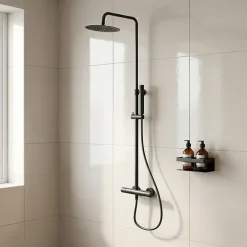 Colonne De Douche Thermostatique|GoodHome Colonne de douche thermostatique + barre réglable + douchette + flexible, noir mat, Owens