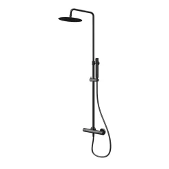 Colonne De Douche Thermostatique|GoodHome Colonne de douche thermostatique + barre réglable + douchette + flexible, noir mat, Owens