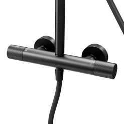 Colonne De Douche Thermostatique|GoodHome Colonne de douche thermostatique + barre réglable + douchette + flexible, noir mat, Owens