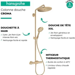 Colonne De Douche Thermostatique|Hansgrohe Colonne de douche thermostatique Croma Select S 280 Aspect dorée poli + nettoyant Briochin