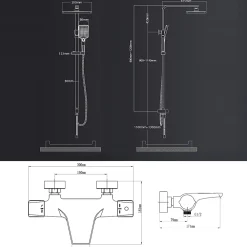 Homelody Colonne de Douche Thermostatique Noir Ensemble de Douche Robinet Cascade pour Baignoire Laiton Set de Douche Hauteur Réglable