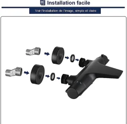Homelody Colonne de Douche Thermostatique Noir Ensemble de Douche Robinet Cascade pour Baignoire Laiton Set de Douche Hauteur Réglable