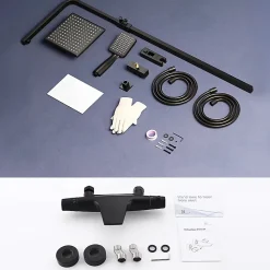 Homelody Colonne de Douche Thermostatique Noir Ensemble de Douche Robinet Cascade pour Baignoire Laiton Set de Douche Hauteur Réglable