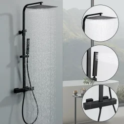Colonne De Douche Hydromassante|Homelody Colonne de Douche Thermostatique Securite 38C Jet Pluie Hauteur Reglable 855 a 1105 mm Acier Inoxydable Noir pour Salle de Bain