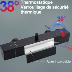 Colonne De Douche Hydromassante|Homelody Colonne de Douche Thermostatique Securite 38C Jet Pluie Hauteur Reglable 855 a 1105 mm Acier Inoxydable Noir pour Salle de Bain