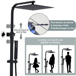 Colonne De Douche Hydromassante|Homelody Colonne de Douche Thermostatique Securite 38C Jet Pluie Hauteur Reglable 855 a 1105 mm Acier Inoxydable Noir pour Salle de Bain