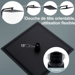 Colonne De Douche Hydromassante|Homelody Colonne de Douche Thermostatique Securite 38C Jet Pluie Hauteur Reglable 855 a 1105 mm Acier Inoxydable Noir pour Salle de Bain