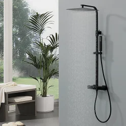Colonne De Douche Hydromassante|Homelody Colonne de Douche Thermostatique Securite 38C Jet Pluie Hauteur Reglable 855 a 1105 mm Acier Inoxydable Noir pour Salle de Bain