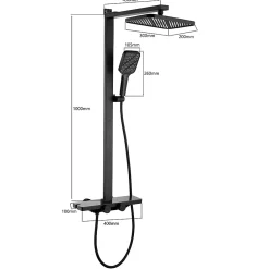 Colonne De Douche Thermostatique|Homelody Colonne de Douche Thermostatique Étagère en Verre avec Cascade Douchette 3 Jets Pommeau de Douche Pluie 300 x 200 mm Noire