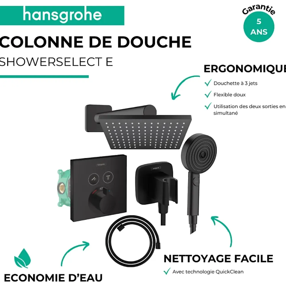 Colonne De Douche Encastrable|Hansgrohe Colonne de douche thermostatique ShowerSelect E Douche de tête Vernis Shape Flexible Designflex Douchette Pulsify noir