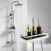 Homelody Colonne de Douche Thermostatique Hauteur Reglable 940 a 1200 mm Jet Pluie avec Tablette Finition Chrome pour Salle de Bain