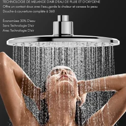 Homelody Colonne de Douche Thermostatique Hauteur Reglable 940 a 1200 mm Jet Pluie avec Tablette Finition Chrome pour Salle de Bain