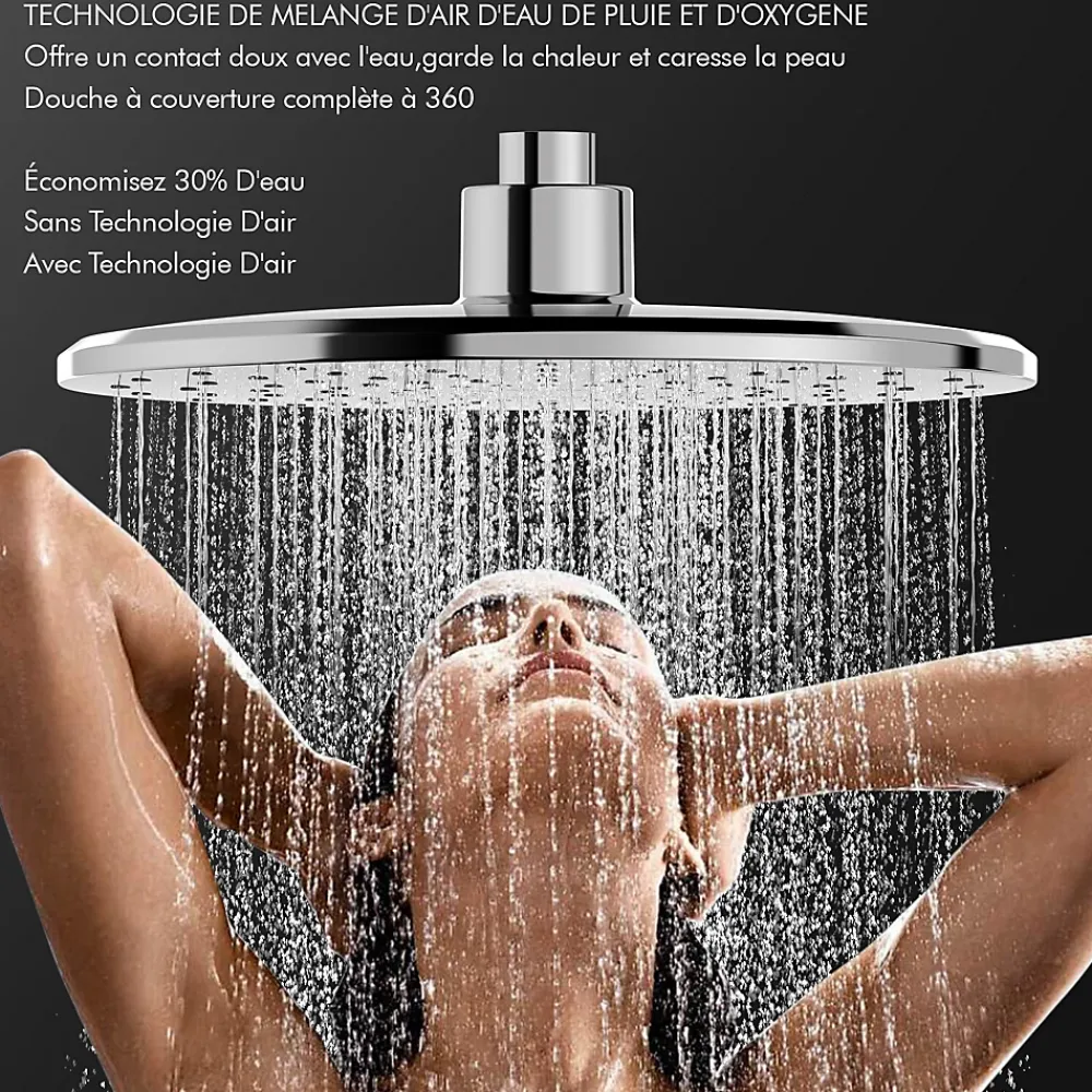 Homelody Colonne de Douche Thermostatique Hauteur Reglable 940 a 1200 mm Jet Pluie avec Tablette Finition Chrome pour Salle de Bain